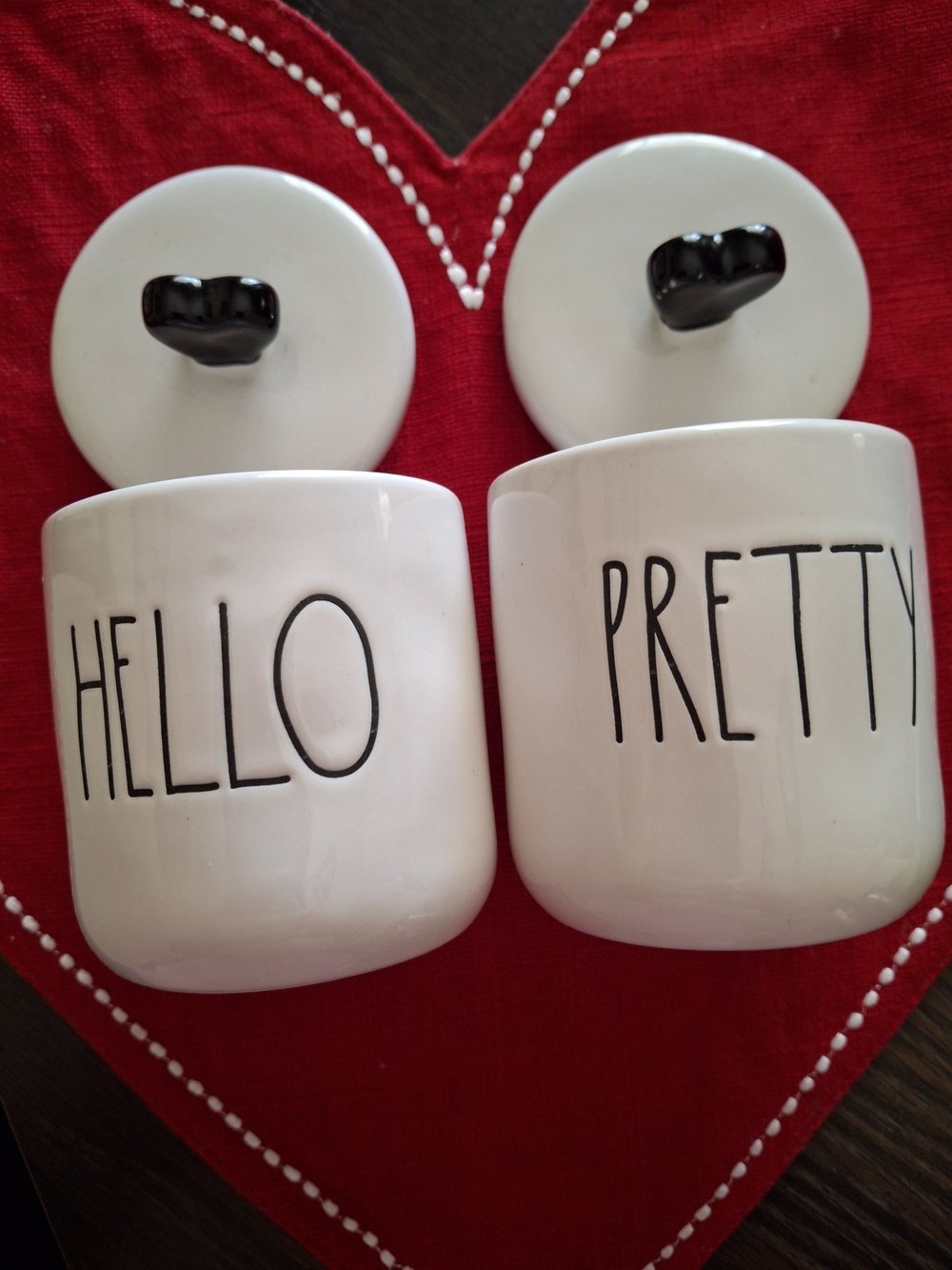 Rae Dunn White Ceramic 'HELLO' & 'PRETTY' Small Jars
